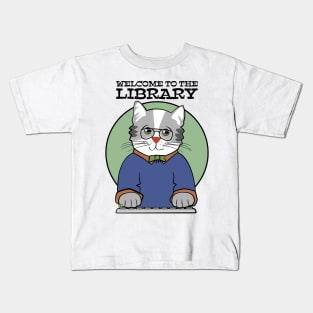 Library Welcome Librarian Cat Man Kids T-Shirt